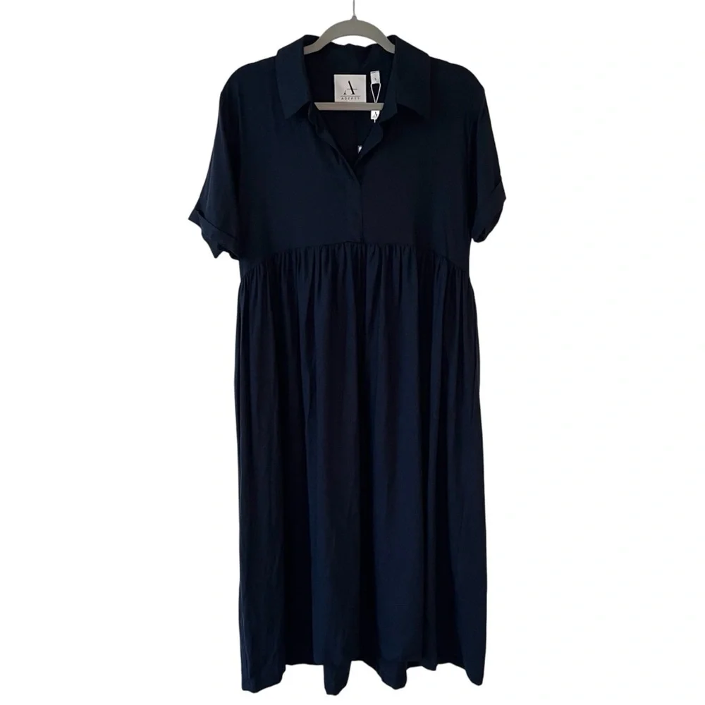 NWT 100% Linen Babydoll Midi Shirt Dress Pockets Coastal Size Small - Picture 4 of 15